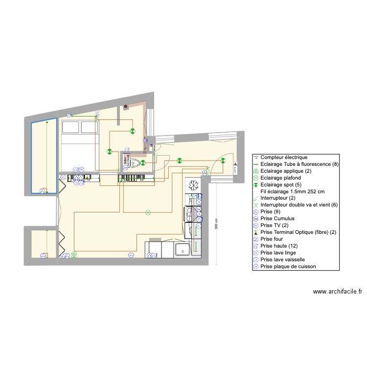 19 Chateaubriand - élec 2. Plan de 4 pièces et 30 m2