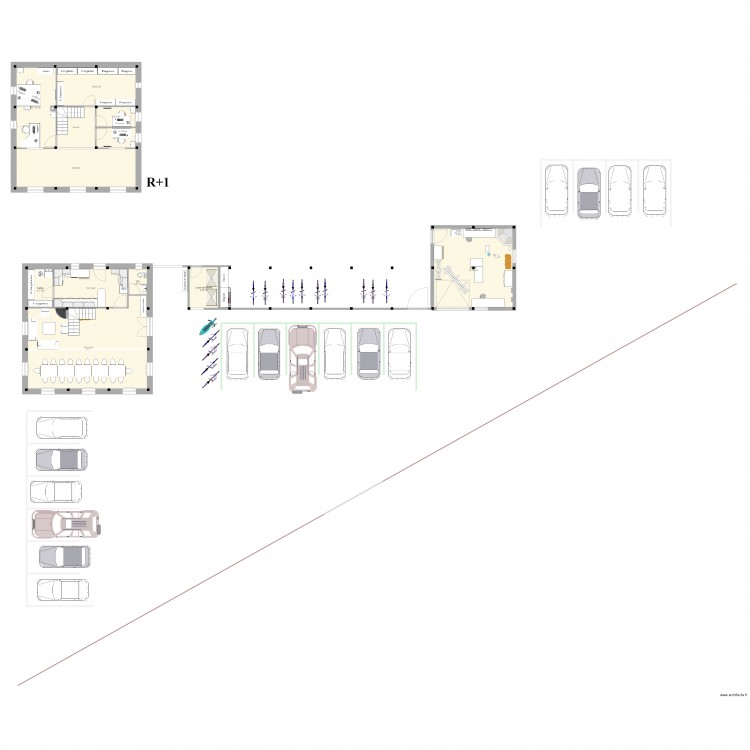 Maison commune 9 trames (9x9 m) 5. Plan de 12 pièces et 191 m2