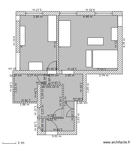 appartement. Plan de 5 pièces et 46 m2