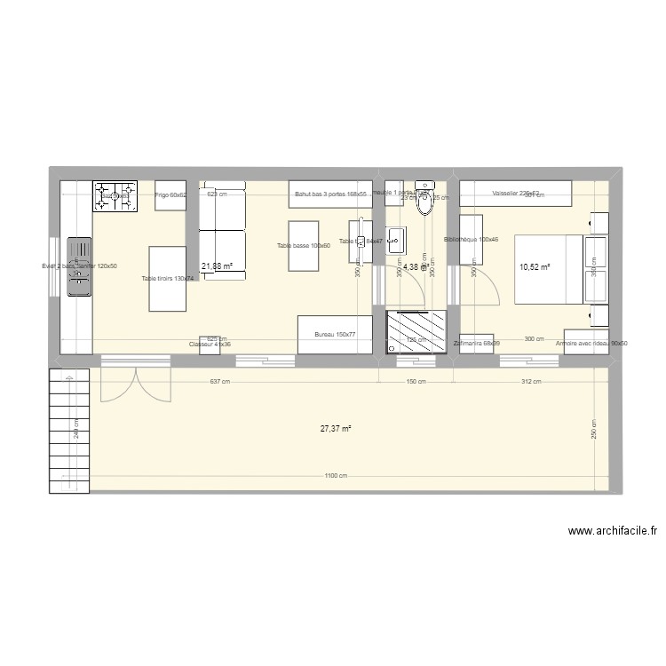 Maison provisoire Mangily 19 mai 2023. Plan de 4 pièces et 64 m2