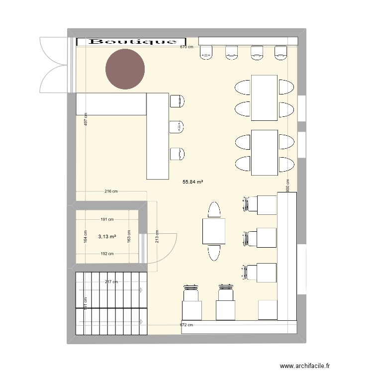 Café BoutiqueV2. Plan de 2 pièces et 59 m2