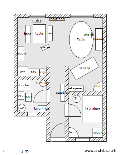 appartement elo. Plan de 3 pièces et 36 m2