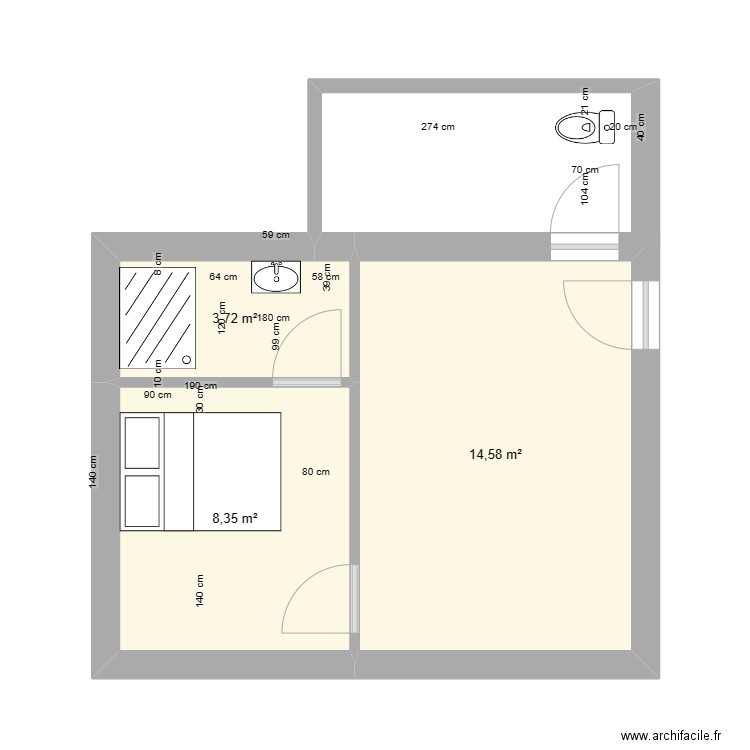 airbnb rdc. Plan de 3 pièces et 27 m2