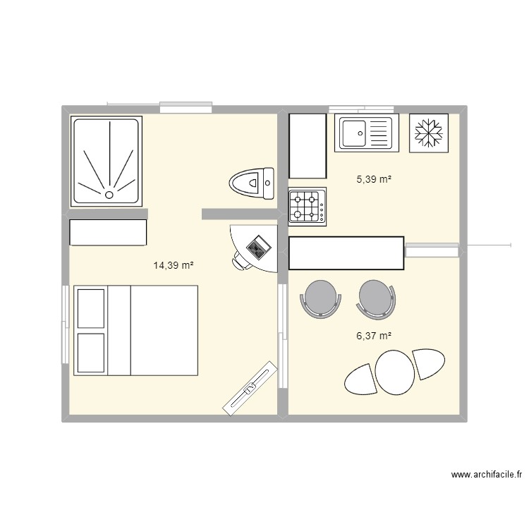 bungalow. Plan de 3 pièces et 27 m2
