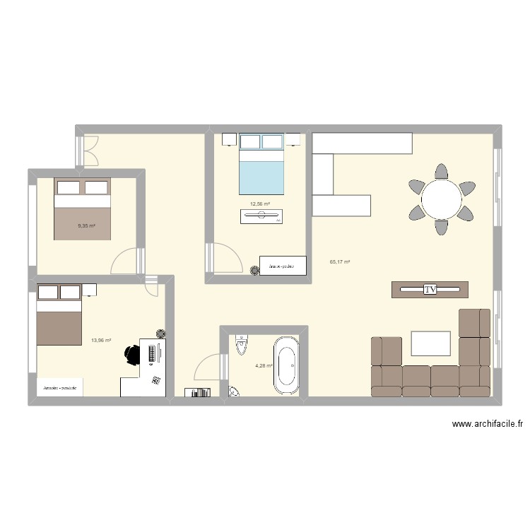 Roommate 1. Plan de 5 pièces et 105 m2