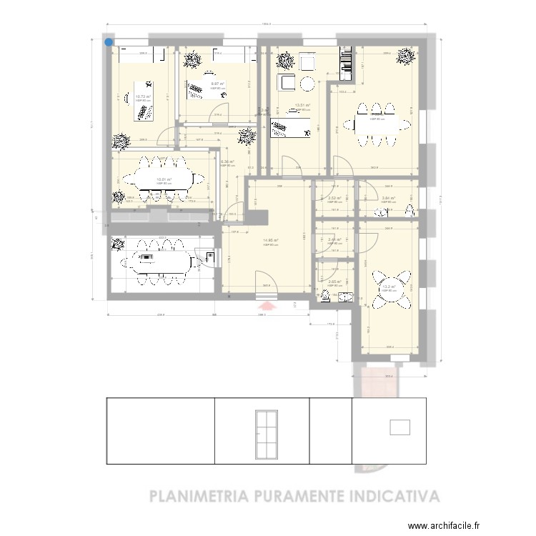 YOLANDA E FRANCESCA. Plan de 13 pièces et 109 m2