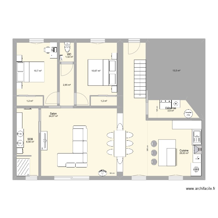 Maison rdc v3. Plan de 18 pièces et 213 m2