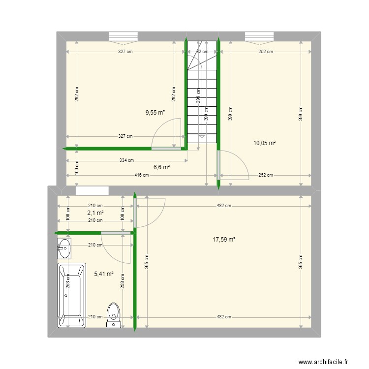 Aménagement nu  M2  Etage. Plan de 6 pièces et 51 m2
