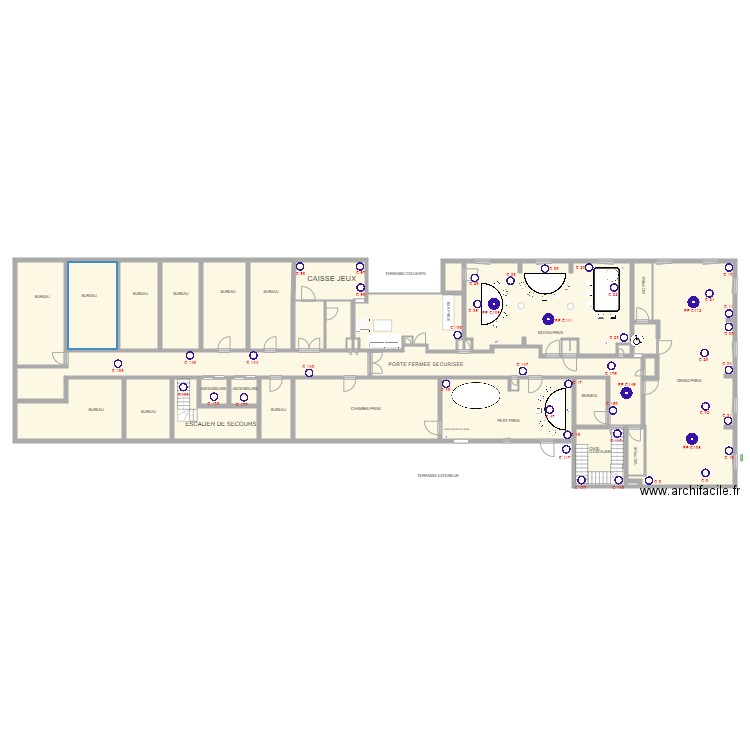 Plan Caméra 1er étage au 15 décembre 2021. Plan de 34 pièces et 532 m2