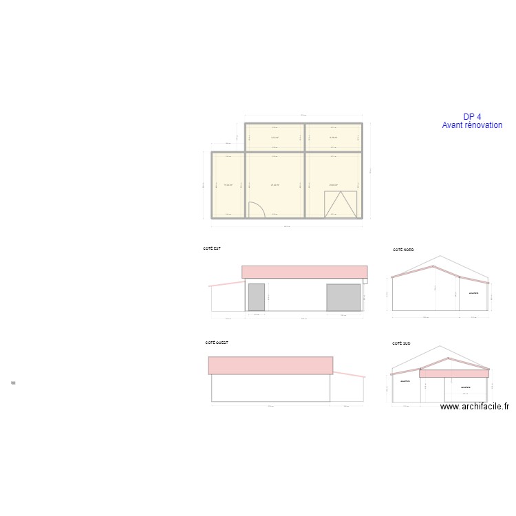 RENOVATION GRANGE avant rénovation / DP4. Plan de 5 pièces et 72 m2