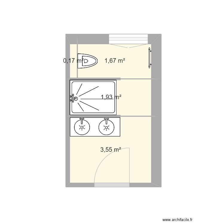 Salle de bain 210 x 360 - Projet 1. Plan de 4 pièces et 7 m2