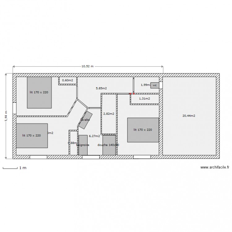 projet maison terrain largeur 10m etage 6 x 10.52. Plan de 0 pièce et 0 m2
