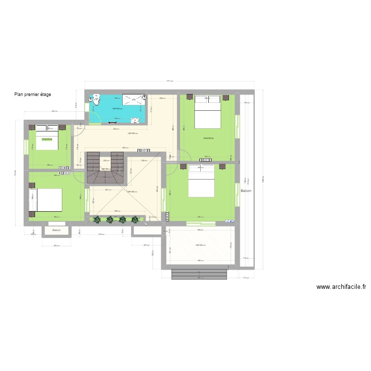 Plan premier etage. Plan de 11 pièces et 123 m2