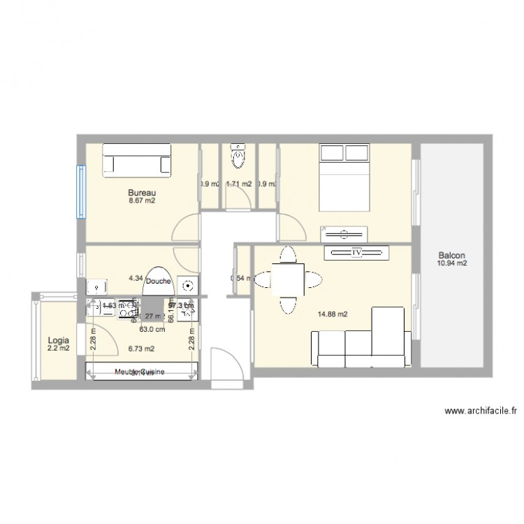 plan appartement 62 m2