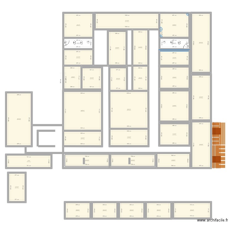 Delocalisation modulaire site prima. Plan de 34 pièces et 585 m2