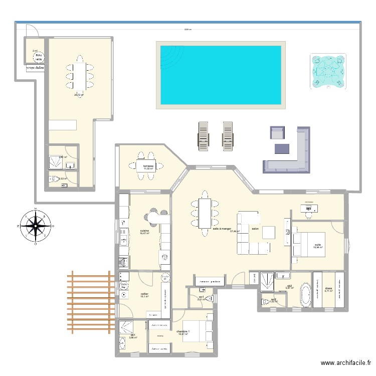 maison piscine 2. Plan de 15 pièces et 170 m2