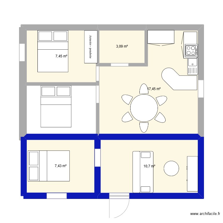 maison 2. Plan de 5 pièces et 46 m2