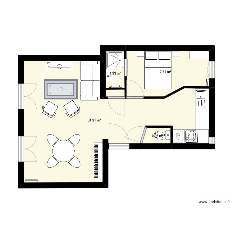 Plan appartement . Plan de 4 pièces et 43 m2
