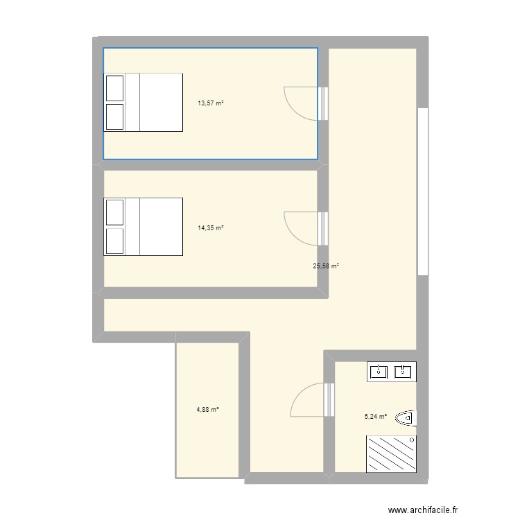 etage . Plan de 5 pièces et 64 m2