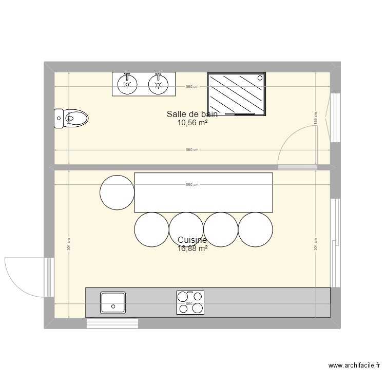 Extension Maison Papa plan intérieur. Plan de 2 pièces et 27 m2