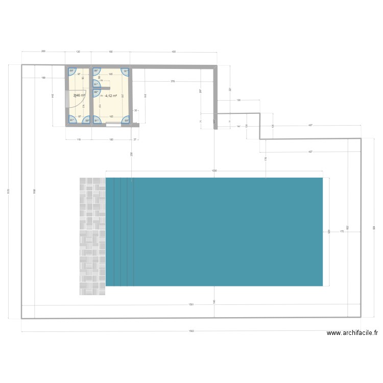 Terrasse Carrelage. Plan de 2 pièces et 7 m2