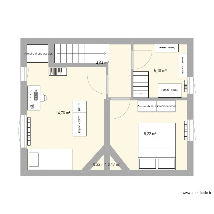 Maison La Hulpe 1er étage. Plan de 6 pièces et 34 m2