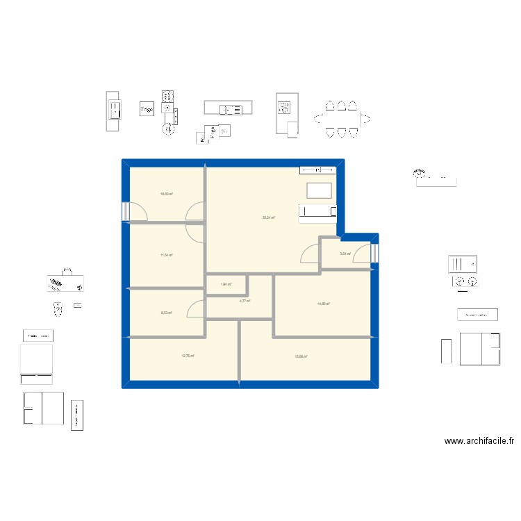 Base maison 1.1. Plan de 8 pièces et 116 m2