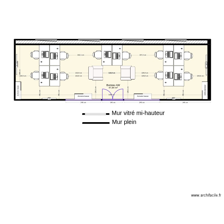 Bureau AW. Plan de 2 pièces et 51 m2
