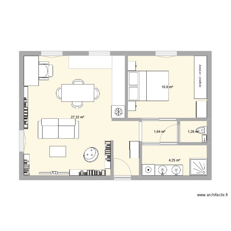 Appartement 1. Plan de 5 pièces et 45 m2