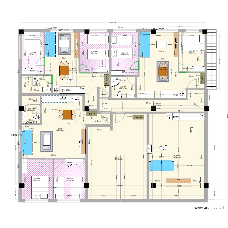 3th Floor 5.1.2.3.1.2. Plan de 15 pièces et 220 m2