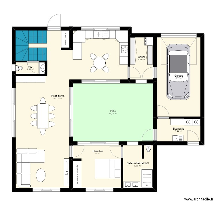 maison patio a etage 2. Plan de 11 pièces et 184 m2