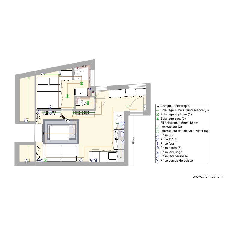 19 Chateaubriand - maçonnerie 2. Plan de 4 pièces et 30 m2