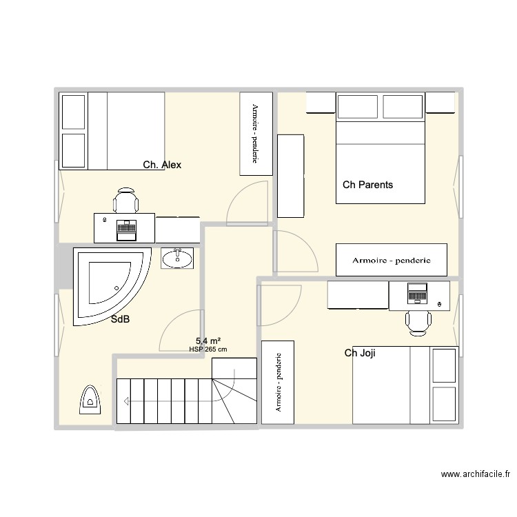 Maison - 1er Etage - Meublé. Plan de 5 pièces et 41 m2