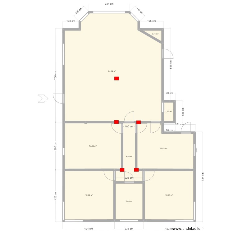 Maison VIlleneuve. Plan de 9 pièces et 143 m2