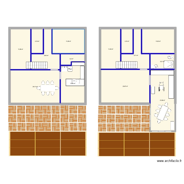 Plans Emile Combes. Plan de 14 pièces et 166 m2