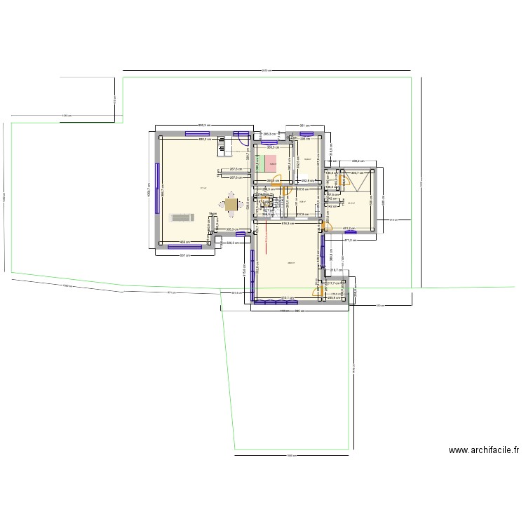 Plan RDC version mitoyen. Plan de 8 pièces et 191 m2