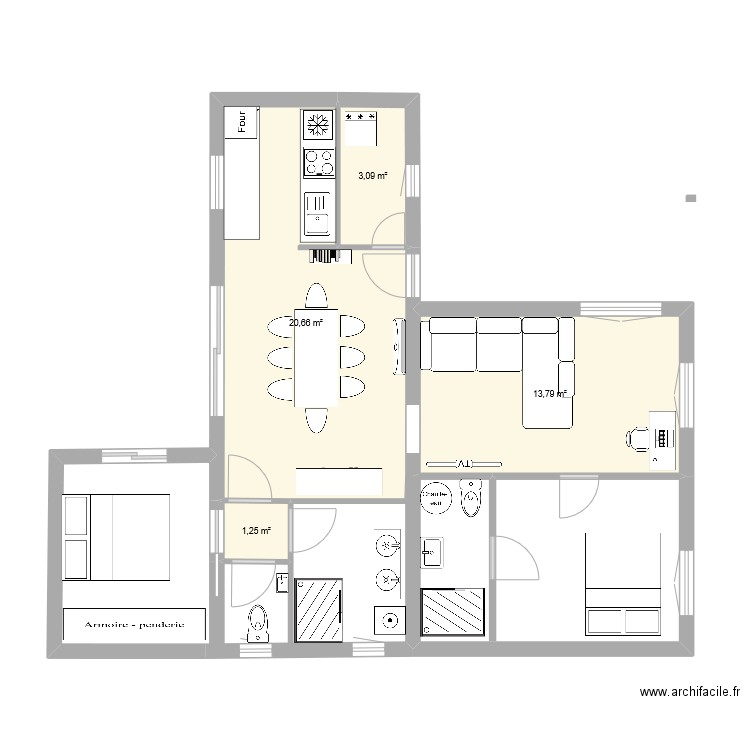 maison2. Plan de 4 pièces et 39 m2