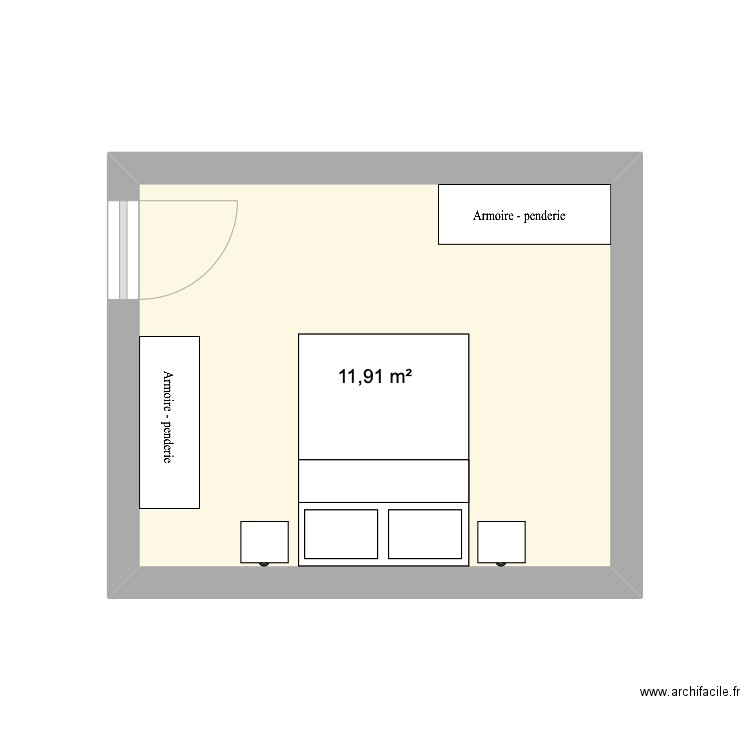 chambre v2. Plan de 1 pièce et 12 m2