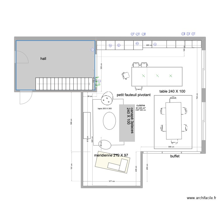AISSAprojet salon 2. Plan de 2 pièces et 78 m2