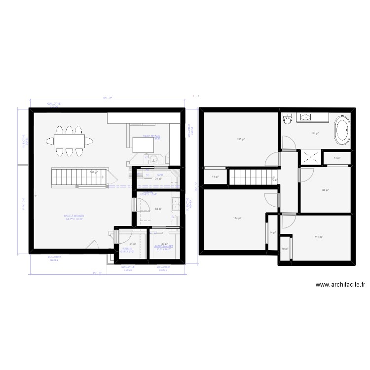 Marika 4 ch. étage p2. Plan de 15 pièces et 139 m2