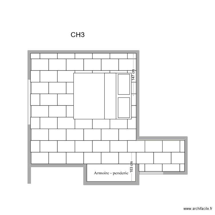 CH3 Calepinage V2. Plan de 1 pièce et 17 m2