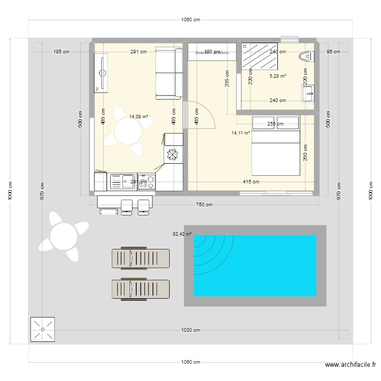 Lodge F2 accessible PMR. Plan de 4 pièces et 96 m2