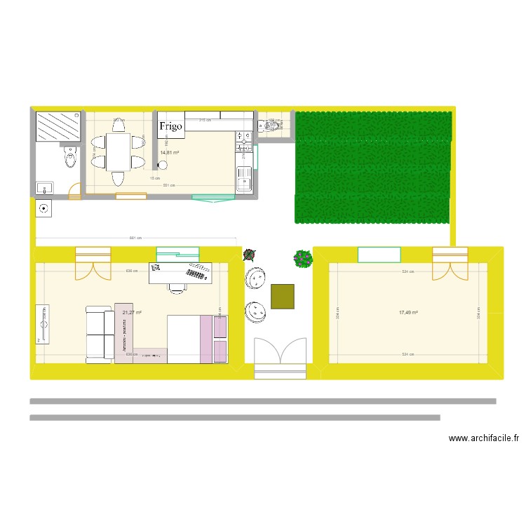 adaptable rectangular. Plan de 4 pièces et 55 m2