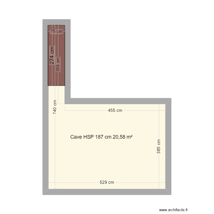 Gauchin  CAVE 603 coupe horizontale. Plan de 1 pièce et 23 m2
