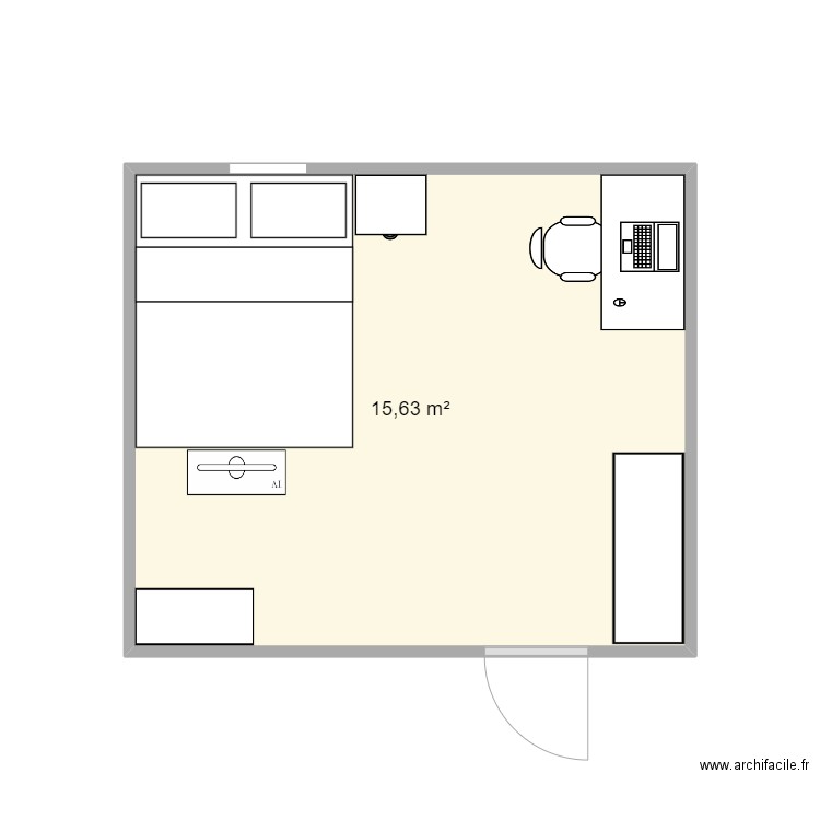 Plan chmabre Ben . Plan de 1 pièce et 16 m2