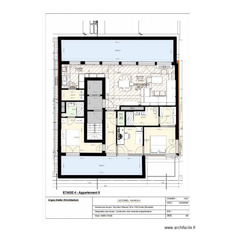 Bruxelles Maubel plan chambre. Plan de 14 pièces et 167 m2