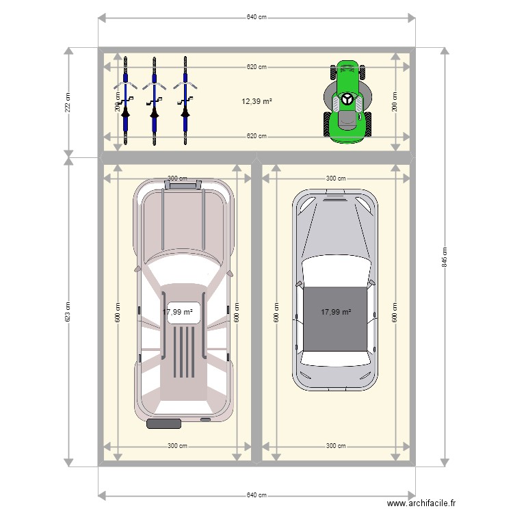 Carport V4. Plan de 3 pièces et 48 m2