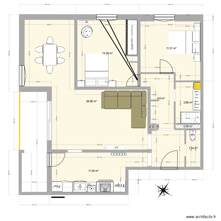Appartement 1. Plan de 14 pièces et 93 m2