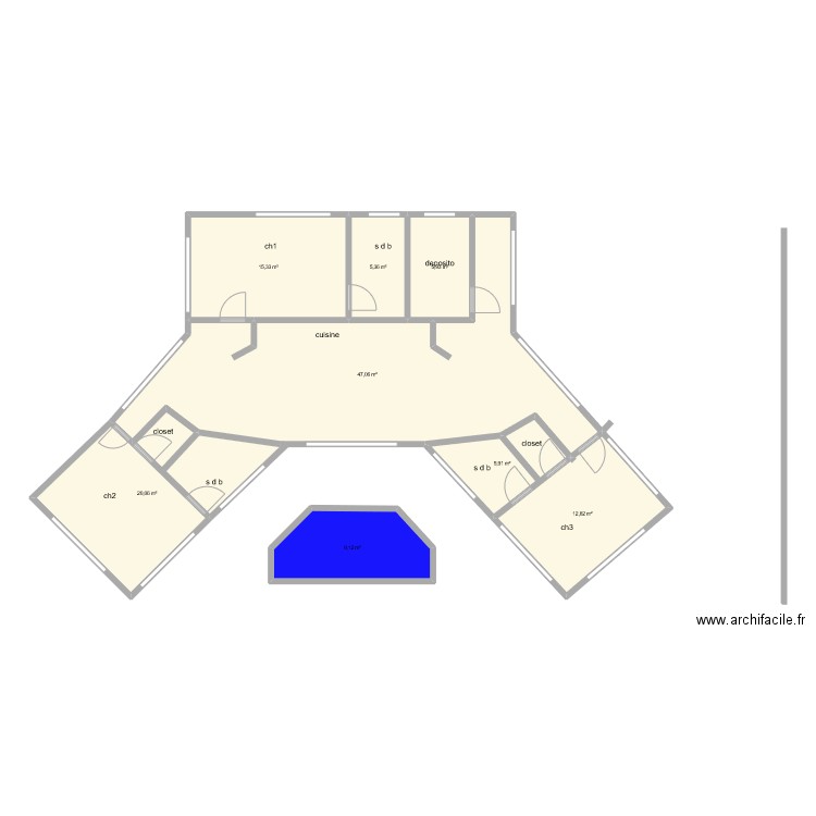 maison f 2. Plan de 8 pièces et 122 m2