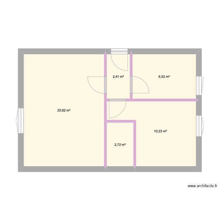 Appartement n°1. Plan de 5 pièces et 43 m2
